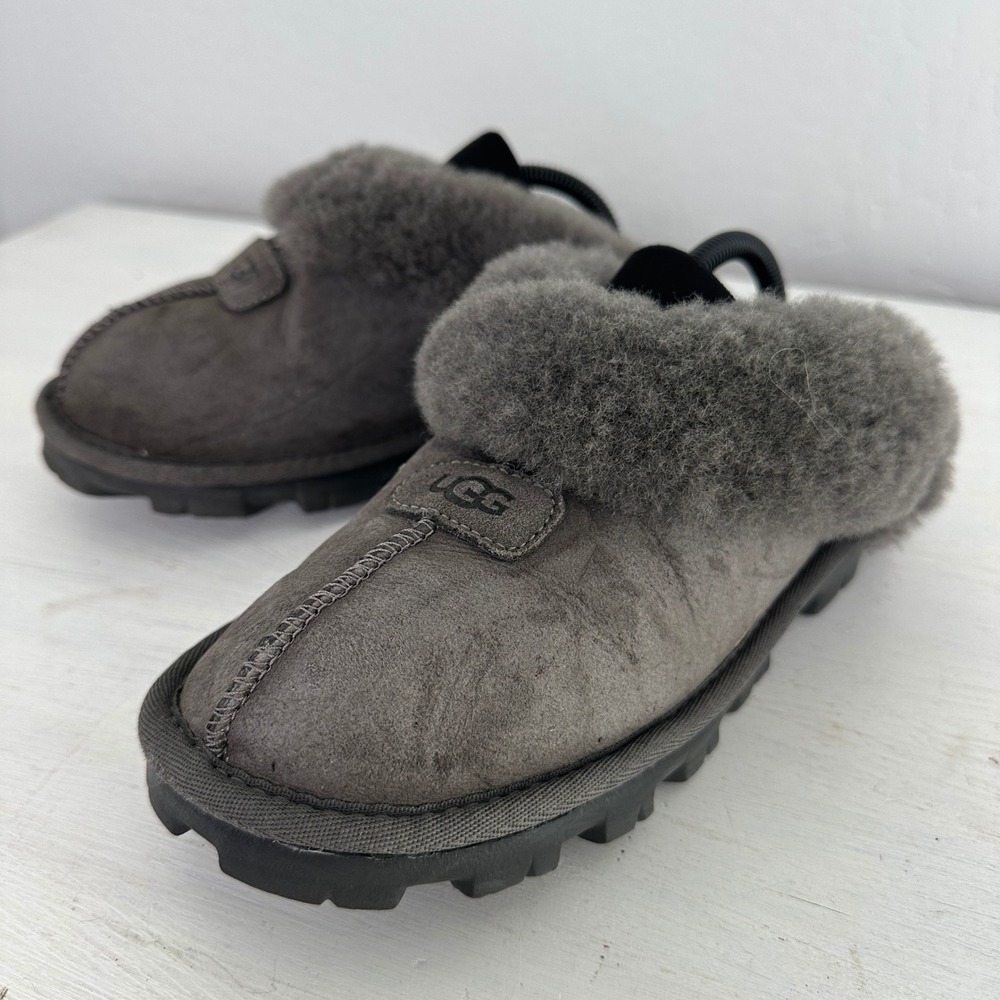 UGG Slippers Womens 7 Coquette Charcoal Grey Sheepskin Suede 5125
